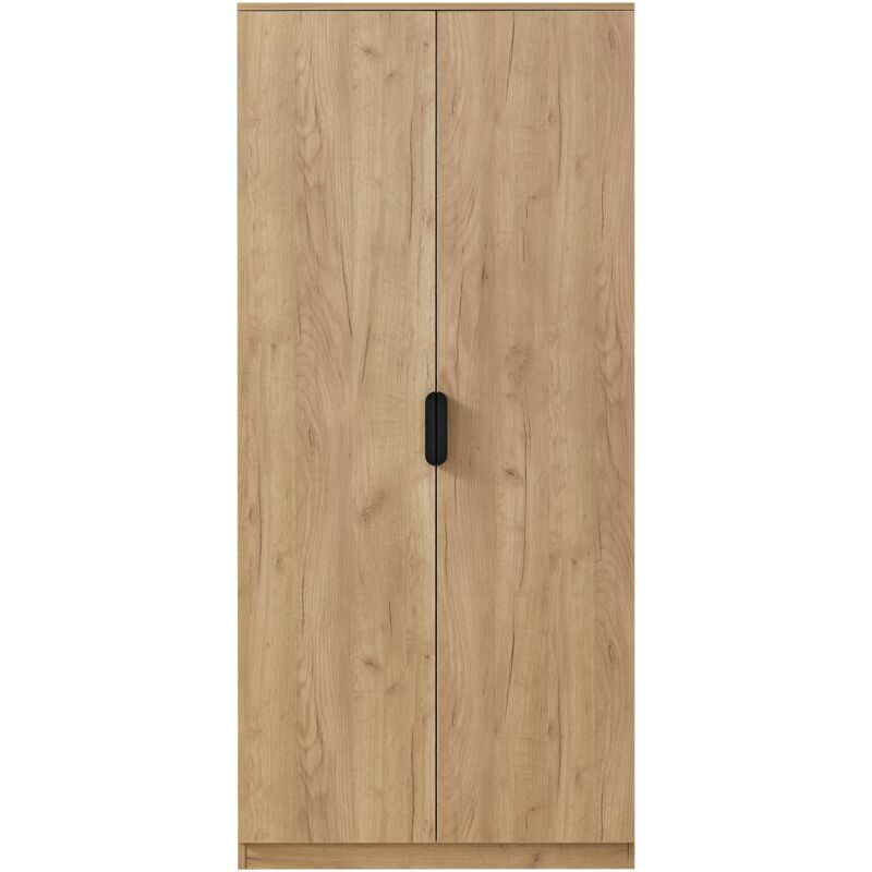 Helloshop26 - Armoire de chambre garde-robe moderne meuble de rangement intemporel 1 penderie et 1Étagère mdf 176 x 80 x 52 cm effet chêne