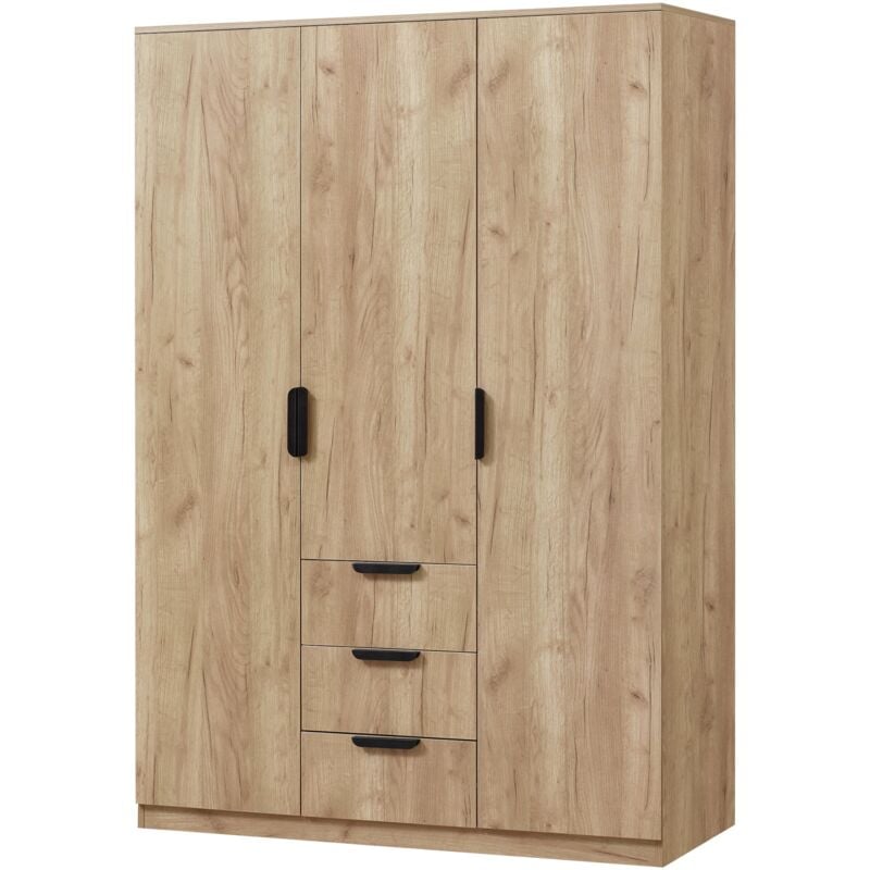 Helloshop26 - Armoire de chambre garde-robe moderne meuble de rangement intemporel 2 penderie 4 étagères 3 tiroirs mdf 176 x 120 x 52 cm effet chêne