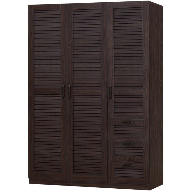 Helloshop26 - Armoire de chambre garde-robe moderne meuble de rangement intemporel 4 étagères 3 tiroirs mdf 176 x 120 x 52 cm effet noyer foncé