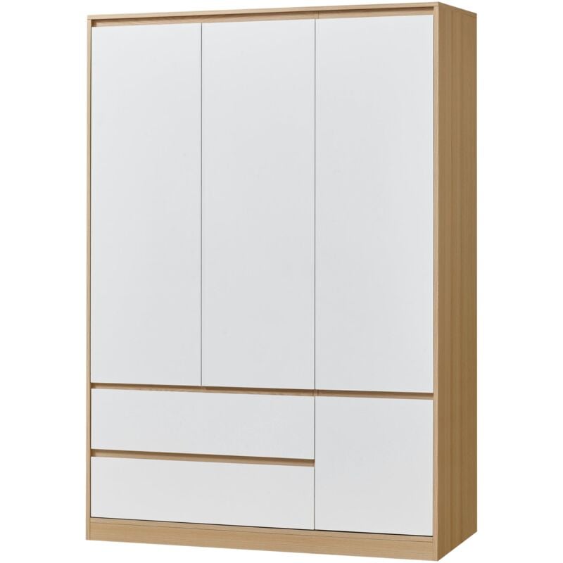 Armoire de chambre garde-robe moderne meuble de rangement intemporel avec 6 Étagères et 2 tiroirs mdf 176 x 120 x 52 cm effet chêne blanc