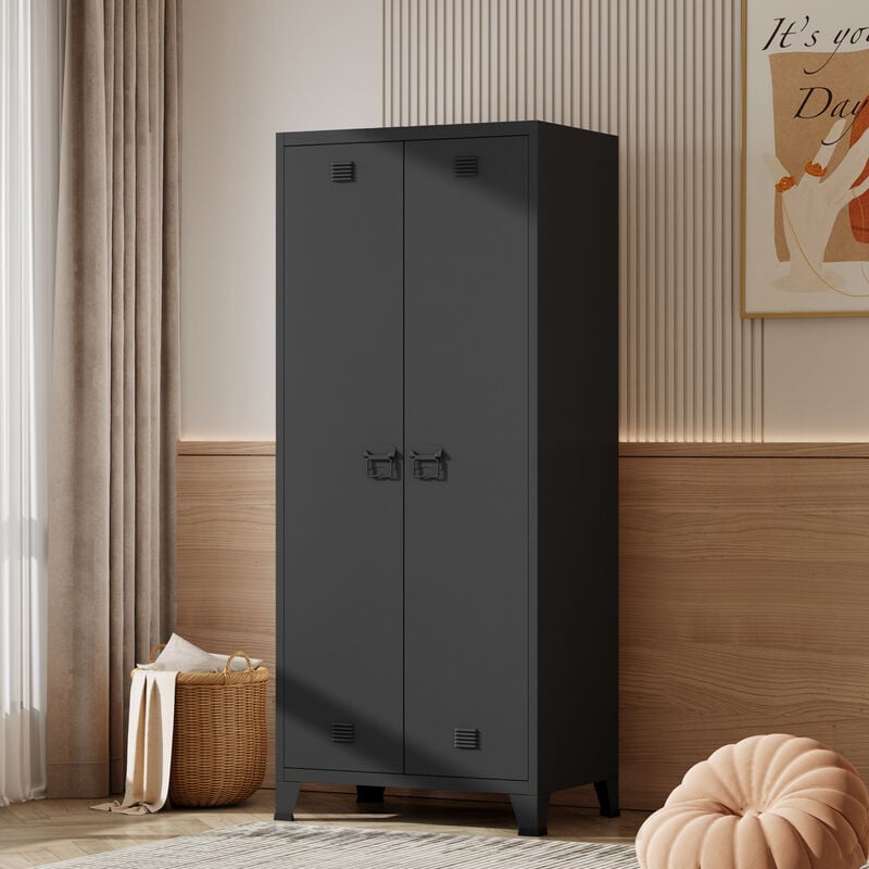[en.casa] - Armoire de chambre Hankasalmi acier 180 x 90 x 40 cm noir