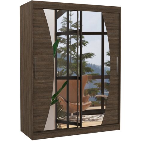 Armoire de chambre marron 2 portes coulissantes avec miroir Modela 150cm