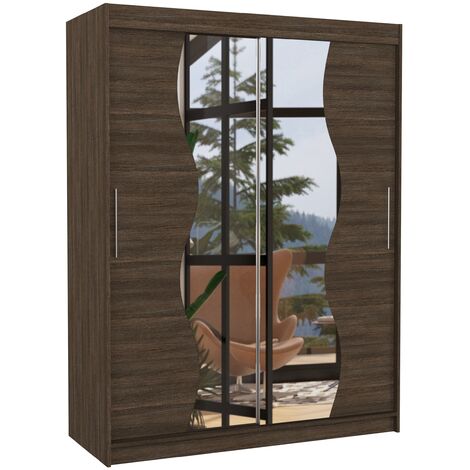 Armoire de chambre marron 2 portes coulissantes avec miroir Renka 150cm