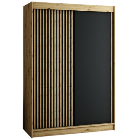 Armoire de Chambre Melo 150 avec 2 Portes Coulissantes Loft Style Pieds en métal Penderie avec étagères Avec tiroirs