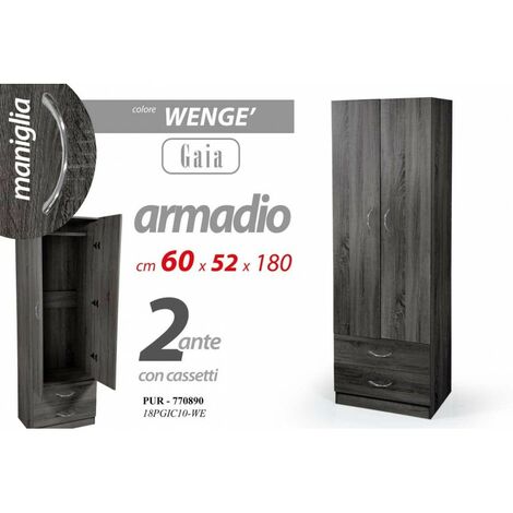 Armoire de chambre mince grise avec deux portes Cm 60 x 52 x 180 h