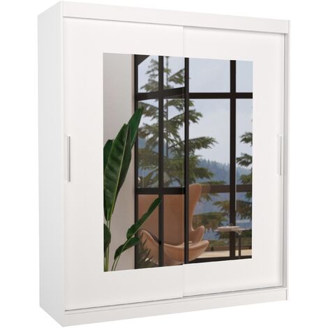 Armoire de chambre moderne blanche 2 portes coulissantes avec miroir Rozika 180cm