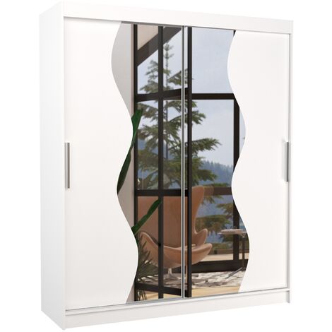 Armoire de chambre moderne blanche 2 portes coulissantes avec miroir Voky 180cm