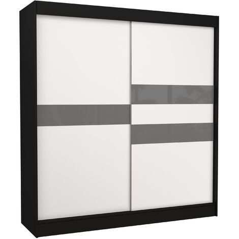 Armoire de chambre noir à portes coulissantes bois blanc mat et gris laqué Korza - 3 tailles-Largeur 120 cm