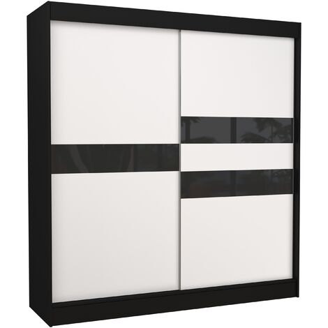 Armoire de chambre noir à portes coulissantes bois blanc mat et noir laqué Korza - 3 tailles-Largeur 200 cm