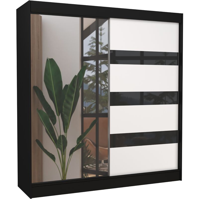 Les Tendances - Armoire de chambre noire 1 porte blanche et noire laquée 1 porte miroir Voka - 3 tailles-Largeur 120 cm Les Tendances - Armoire de chambre noire 1 porte blanche et noire laquée 1 porte miroir Voka - 3 tailles-Largeur 120 cm
