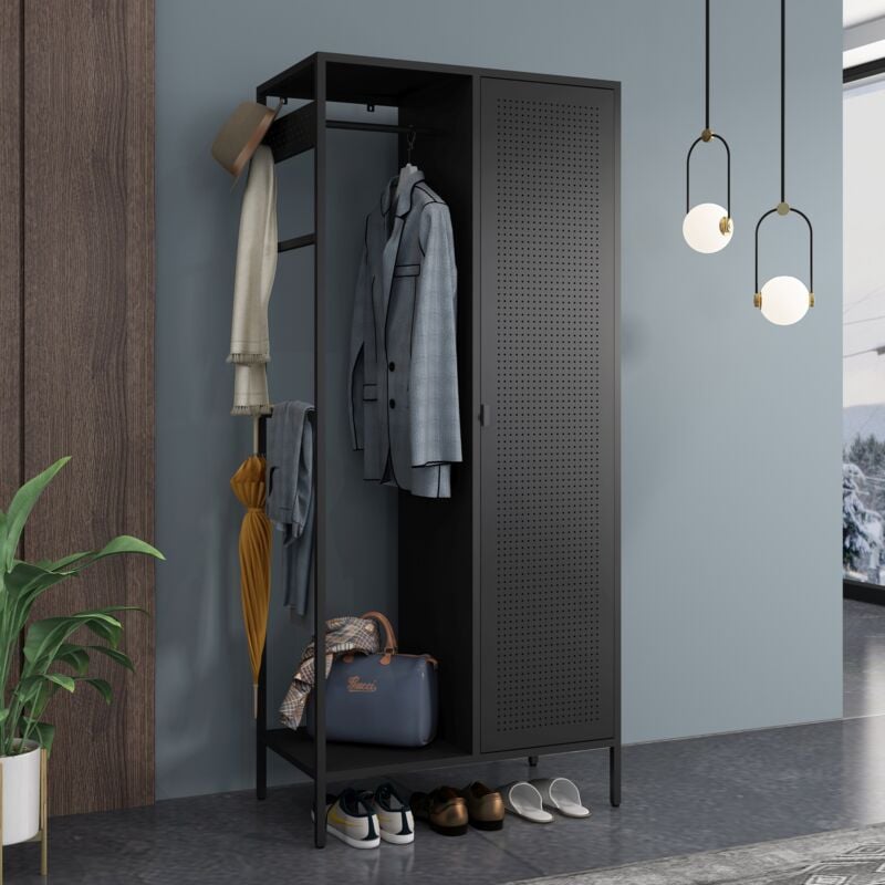 [en.casa] - Armoire de chambre Puumala avec 4 étagères acier 180 x 80 x 45 cm noir