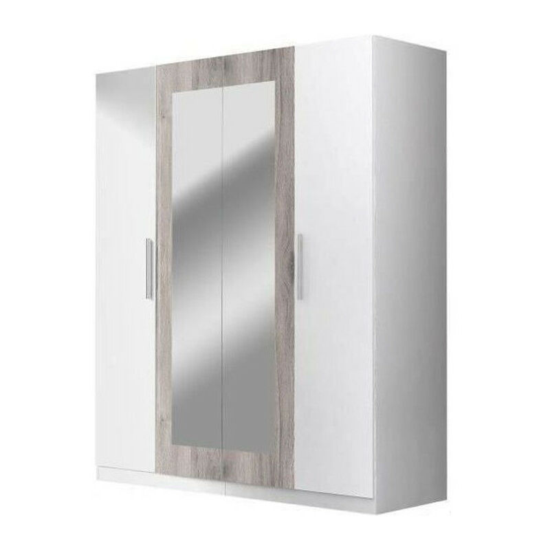 Finlandek armoire de chambre siisti style <strong>contemporain</strong> en bois agglomere decor chene sable et blanc - l 180 cm