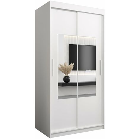 Armoire 2 portes 1 miroir 2 tiroirs anthracite et noir - MARLY