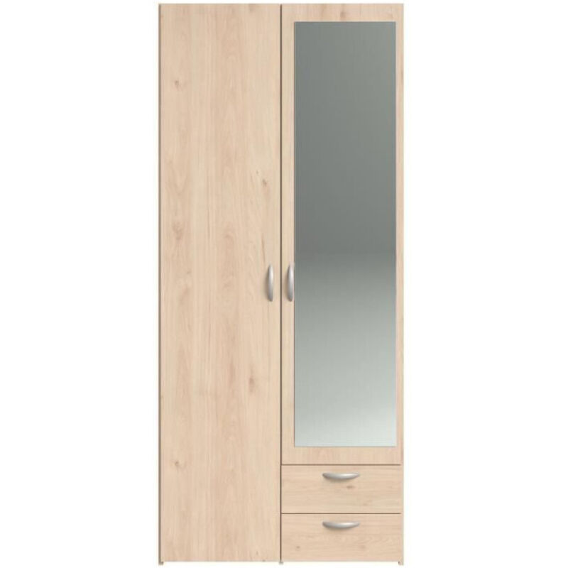 Parisot - Armoire de chambre - varia - Décor chene - 2 portes dont 1 avec miroir - 2 tiroirs - 81 x 51 x 185 cm
