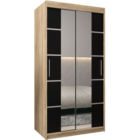 Armoire style industriel Fodienda L192cm avec 2 portes et 4 tiroirs Bois et  Métal Noir