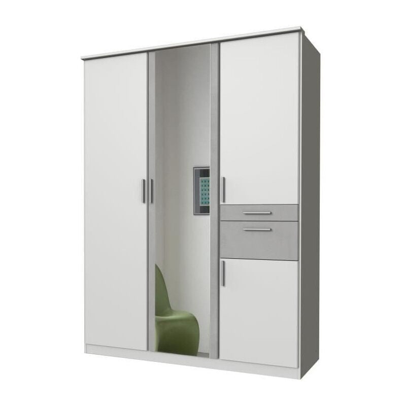 Wimex - Armoire de chambre - volos - Blanc / Béton gris clair - 4 portes - 1 porte miroir - 2 tiroirs - 135 x 58 x 199 cm