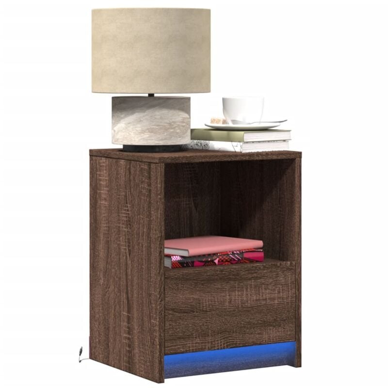 Armoire de chevet et lumières led chêne marron bois ingénierie Vidaxl