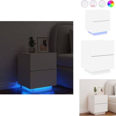 Armoire de chevet avec lumières LED blanc bois d'ingénierie - Table De Chevet - Meuble De Chambre - Luminaire Led - Étagère - Rangement