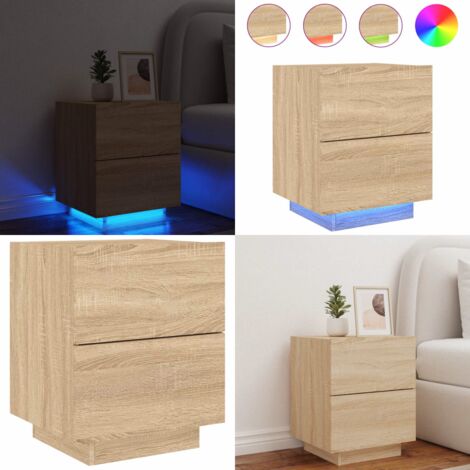 Armoire de chevet avec lumières LED chêne sonoma - Table De Chevet - Meuble De Chambre - Luminaire Led - Étagère - Commode - Home & Living