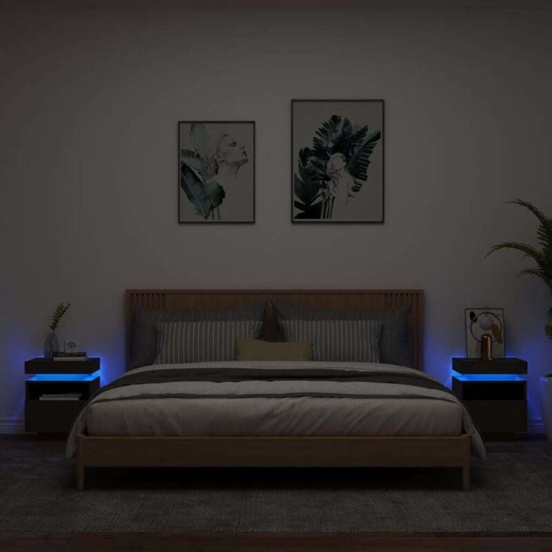 Armoires de chevet avec lumières led 2 pcs noir 40x39x48,5 cm - Vidaxl