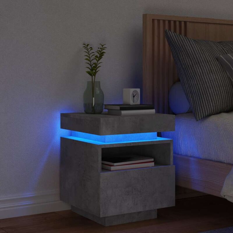 Armoire de chevet avec lumières led gris béton 40x39x48,5 cm Vidaxl