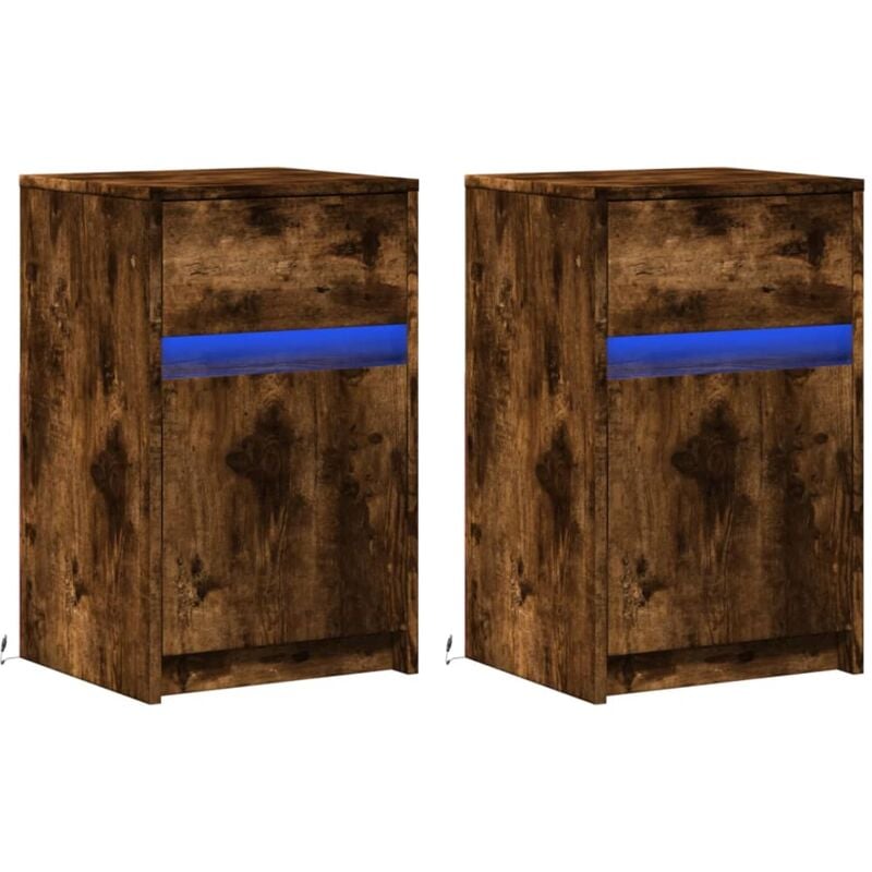 Vidaxl - Armoires de chevet et lumières led 2 pcs chêne fumé