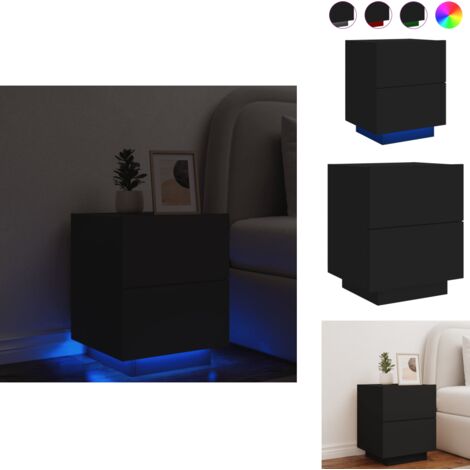 Armoire de chevet avec lumières LED noir bois d'ingénierie - Table De Chevet - Meuble De Chambre - Luminaire Led - Rangement Tiroir - Design Moderne