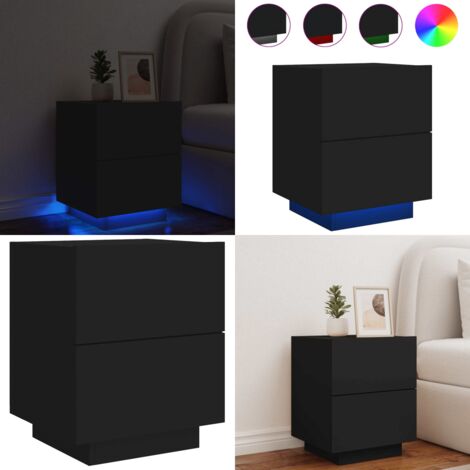 Armoire de chevet avec lumières LED noir bois d'ingénierie - Table De Chevet - Meuble De Chambre - Luminaire Led - Rangement Tiroir - Design Moderne - Home & Living
