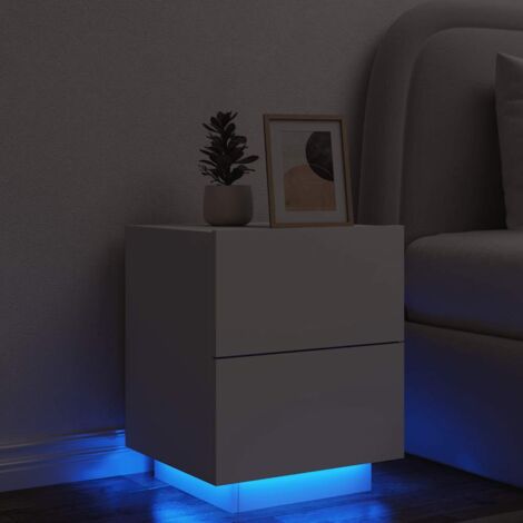 Armoire de chevet avec lumières LED-Table de chevet-Meuble de rangement blanc bois d'ingénierie 792988