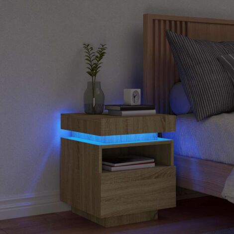 Armoire de chevet avec lumières LED-Table de chevet-Meuble de rangement chêne sonoma 40x39x48,5 cm 524314