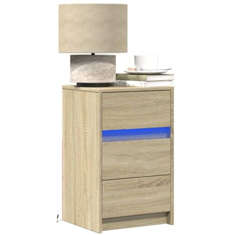 Armoire de chevet avec lumières LED-Table de chevet-Meuble de rangement chêne sonoma 564256