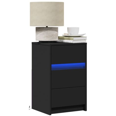 Armoire de chevet avec lumières LED-Table de chevet-Meuble de rangement noir bois d'ingénierie 421294
