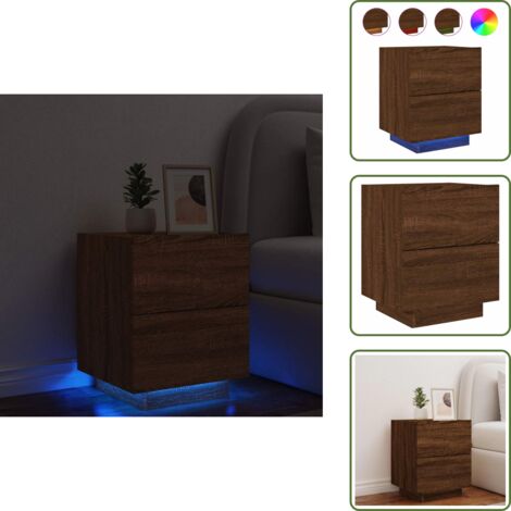 Armoire de chevet et lumières LED chêne marron bois ingénierie - Table De Chevet - Meuble De Chambre - Luminaire Led - Étagère - Commode
