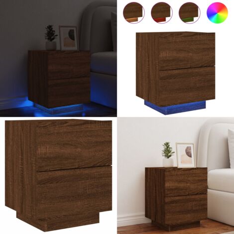 Armoire de chevet et lumières LED chêne marron bois ingénierie - Table De Chevet - Meuble De Chambre - Luminaire Led - Étagère - Commode - Home & Living
