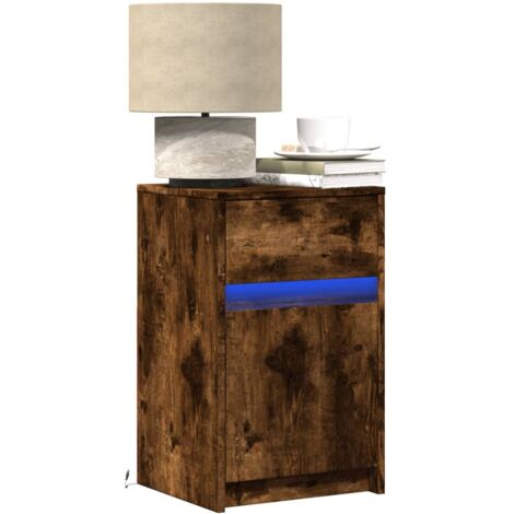 Armoire de chevet et lumières LED-Table de chevet-Meuble de rangement chêne fumé bois d'ingénierie 505900