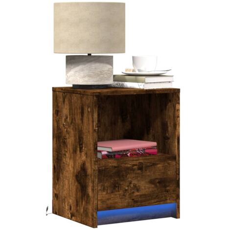 Armoire de chevet et lumières LED-Table de chevet-Meuble de rangement chêne fumé bois d'ingénierie 931109