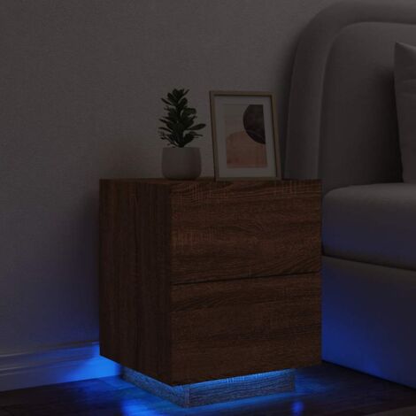 Armoire de chevet et lumières LED-Table de chevet-Meuble de rangement chêne marron bois ingénierie 263266