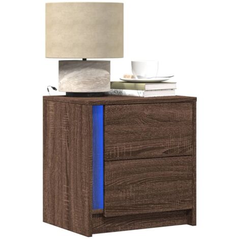 Armoire de chevet et lumières LED-Table de chevet-Meuble de rangement chêne marron bois ingénierie 586324