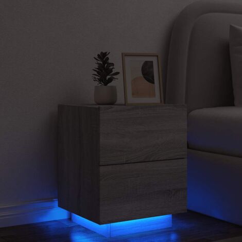 Armoire de chevet et lumières LED-Table de chevet-Meuble de rangement sonoma gris bois d'ingénierie 334925