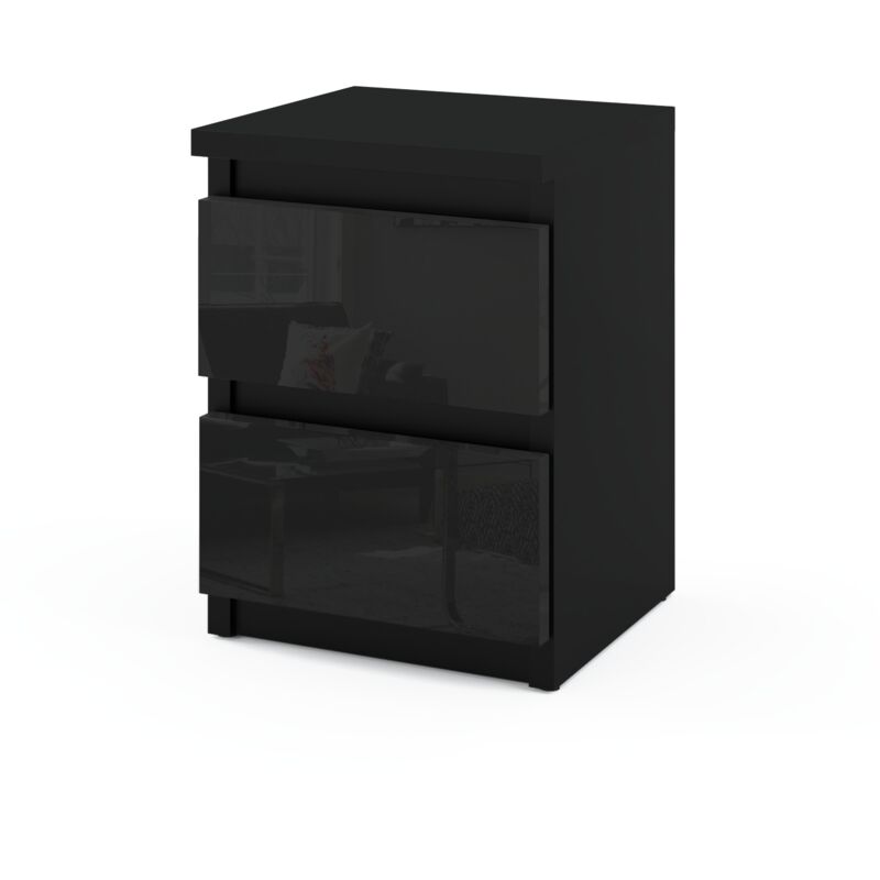 Armoire de chevet noir brillant 30CM 2S, Table de chevet, meubles de chambre à coucher Nakastlik
