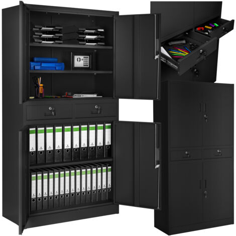 Tectake – Armoire métallique de classement 2 tiroirs 80 x 40 x 180 cm – Acier robuste – Compartiments verrouillables – Idéale pour bureaux et ateliers