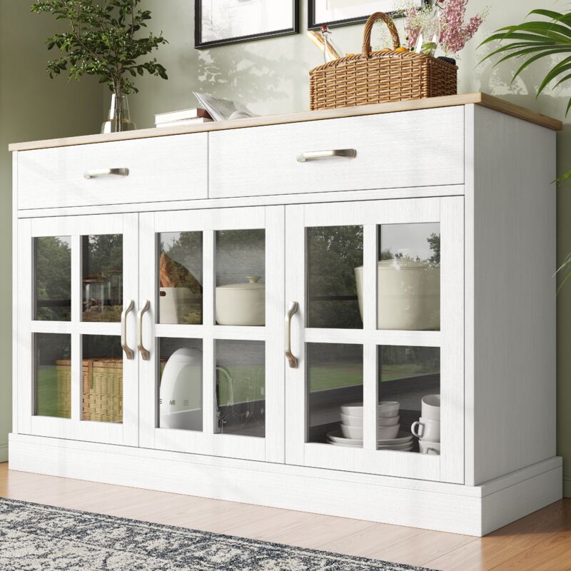 Redom - Armoire de cuisine (120×40×84cm), sideboard moderne, armoire d'appoint avec espace de rangement, anti-basculement, blanc