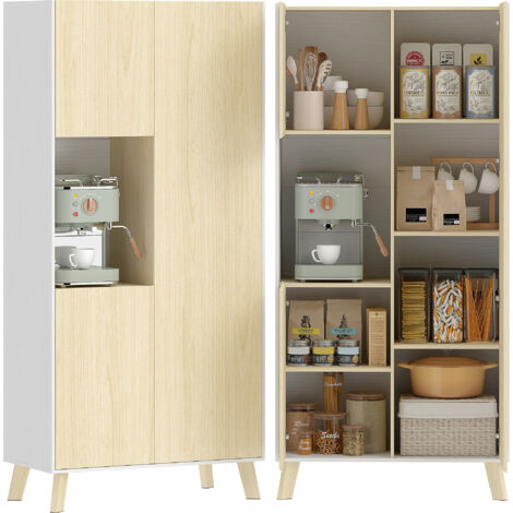 Armoire de cuisine 170 cm, meuble moderne avec étagère ouverte, étagères réglables, aspect bois naturel