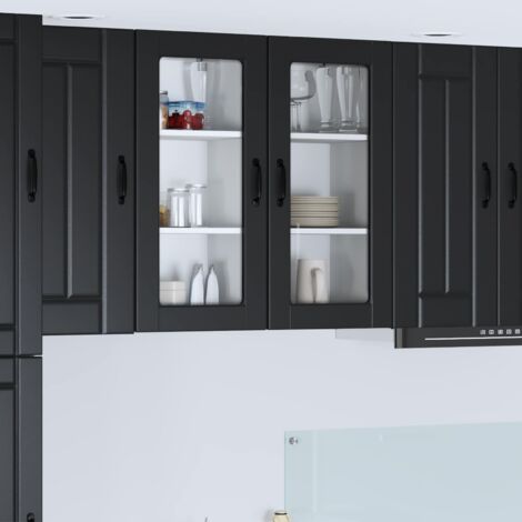 Armoire de cuisine 2 pcs-Lot de 2 Meuble de cuisine-Armoire de rangement Noir 40 x 31 x 80 cm Bois d'ingénierie 745051