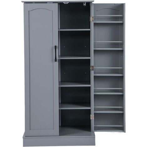 COSTWAY Armoire de Cuisine 2 Portes avec 16 Étagères, Meuble Cuisine Rangement avec Dispositif Anti-Renversement, 60 x 40 x 120 cm,Gris