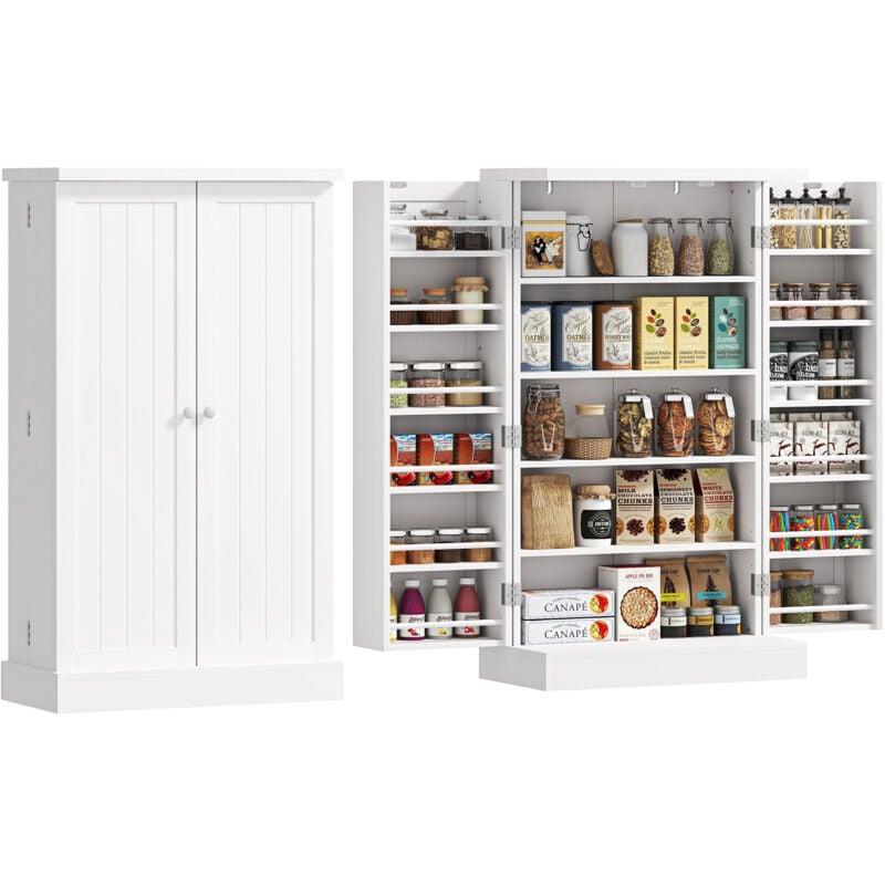 Homcom - Armoire de cuisine 2 portes total 14 étagères - dim. 60L x 30l x 104H cm - mdf blanc
