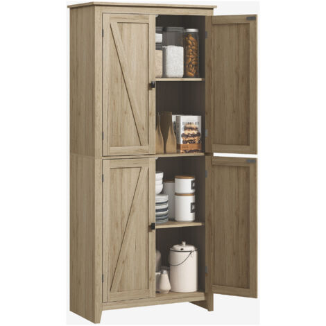 Armoire de cuisine à 4 portes avec étagères réglables et base en bois surélevée 80x40x182cm