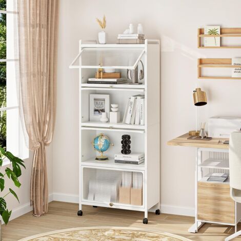 Armoire de Cuisine à 5 Niveaux avec Portes PC Rabattables Étagère Haute avec Protection Anti-basculement 60 x 32 x 154 cm
