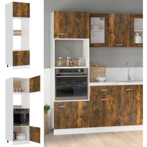 Armoire de cuisine à micro-ondes - Meuble de rangement Style Contemporain Chêne fumé 60x57x207 cm Bois d'ingénierie BV684091 - BonneVie