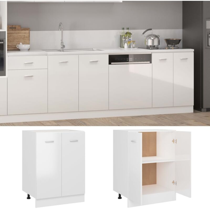 Armoire de plancher Blanc brillant 60x46x81,5 cm Aggloméré vidaXL - Blanc brillant